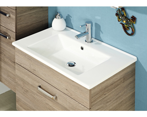 Waschtischunterschrank mit Waschbecken, Armatur und Seifenspender