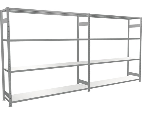 Graues Metallregal mit mehreren Ablageflächen zur Lagerung