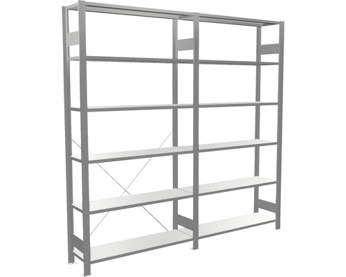 Zwei Metallregale mit mehreren Ebenen für Lagerzwecke