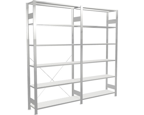 Deux étagères métalliques avec plusieurs étagères