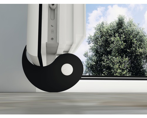 Vue détaillée d''un cadre de fenêtre avec profilé d''étanchéité en forme de yin et de yang