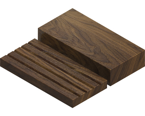 Porte-savon en bois avec rainures et bloc de bois