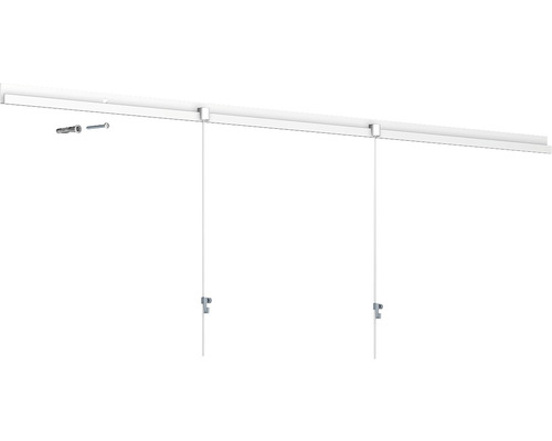 Système d''accrochage de tableaux sans cadre avec rail, câbles et matériel de fixation