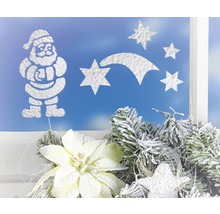 Weihnachtliche Fensterdekoration mit Sternen und Weihnachtsmann