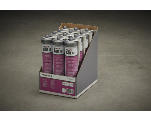 Cartouches de silicone sanitaire AkkIt 601 dans un carton présentoir