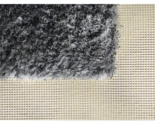 Grauer Shaggy Teppich mit Gitterstruktur auf der Rückseite