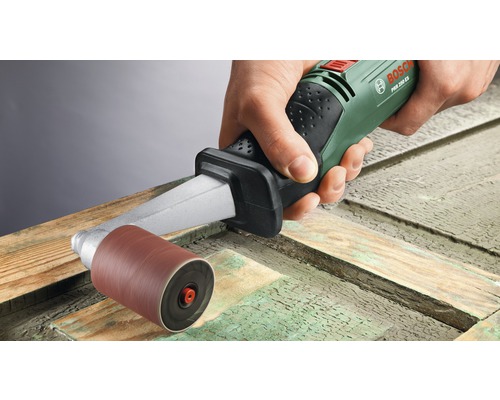 Logo BOSCH Rouleau abrasif utilisé sur une pièce en bois
