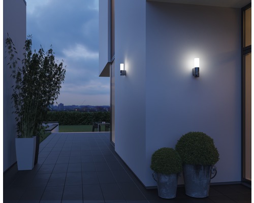 Extérieur avec deux appliques murales et plantes