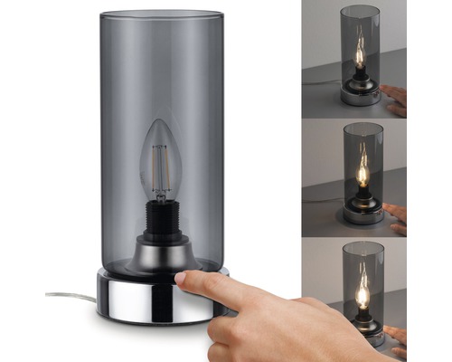 Lampe de table tactile avec abat-jour en verre et ampoule