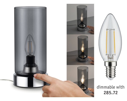 Lampe de table décorative avec cylindre en verre fumé et lampe LED à intensité variable