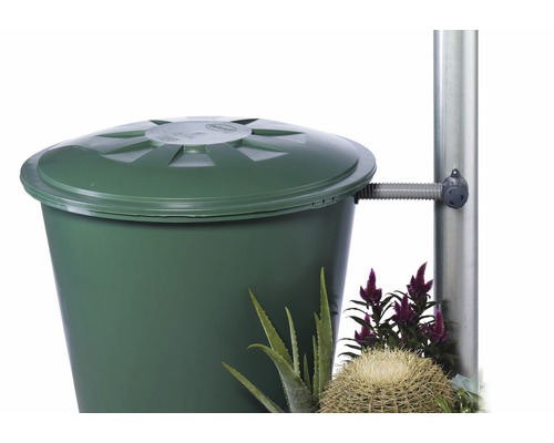 Récupérateur d''eau de pluie en plastique avec couvercle et raccord pour tuyau de descente