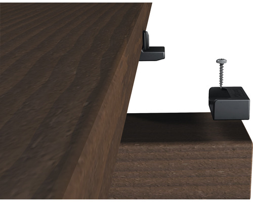 Fixation de lames de terrasse avec clip de montage et vis