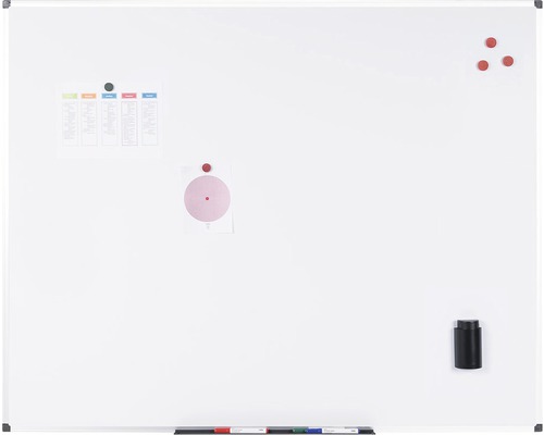 Tableau blanc avec marqueurs, aimants et effaceur