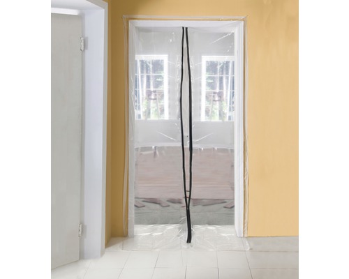 Porte de protection contre la poussière film avec fermeture éclair 2,20 x 1,20 m Porte anti-poussière en plastique avec fermeture éclair pour protéger de la poussière et de la saleté pendant les travaux de rénovation.