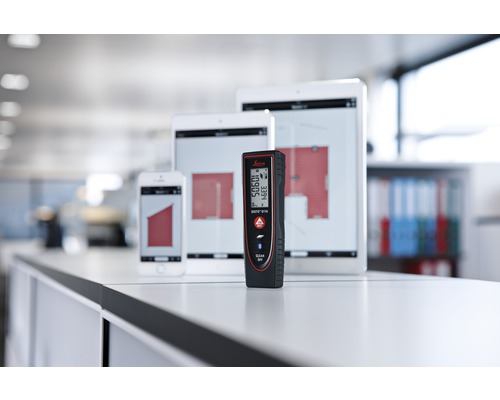 Leica Logo. Leica Disto D110 Lasermessgerät mit Smartphone und Tablet