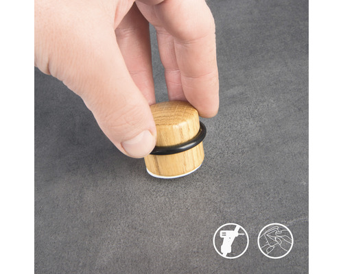 Butoir de porte en bois avec anneau en caoutchouc et surface adhésive