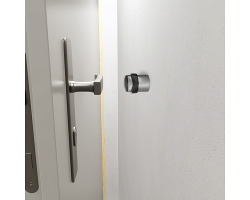 Porte avec poignée de porte et butoir de porte mural