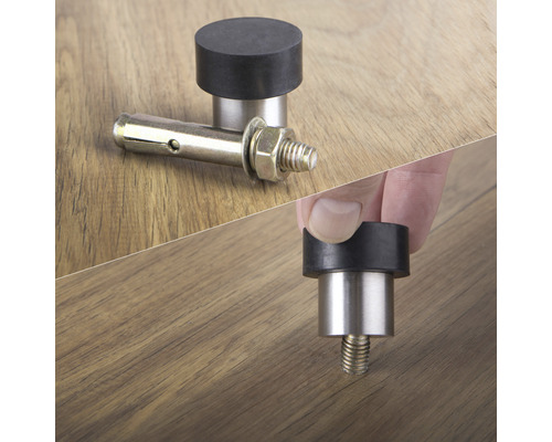 Türstopper mit Befestigungsmaterial auf Holzboden