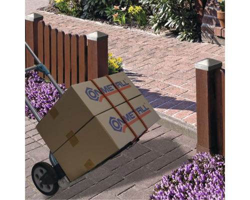 Sackkarre mit zwei Kartons im Garten