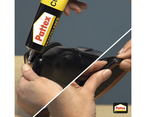 Anwendung von Pattex Kraftkleber an einem Schuh.