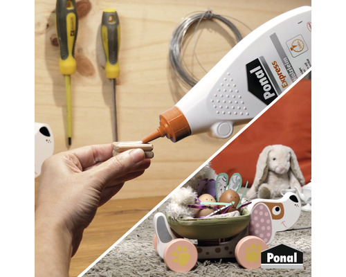 Anwendung von Ponals Express Holzleim beim Basteln eines Spielzeugs.