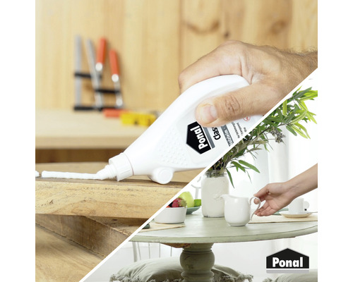 Anwendung von Ponaleim zum Verkleben von Holz und Abstellen einer Tischdekoration