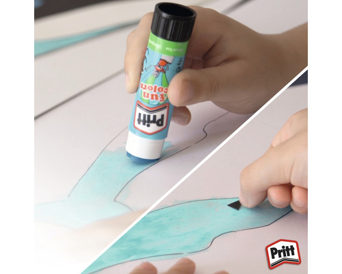 Un enfant utilise un bâton de colle Pritt Fun pour bricoler.