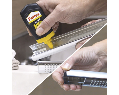 Application de la colle Pattex Repair 100 % sur un profilé métallique