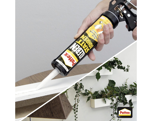 Application de la colle de montage de la cartouche avec un pistolet à cartouche, Logo Pattex