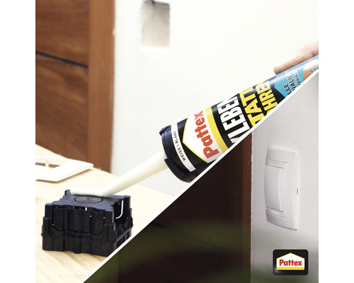 Application de la colle de montage Pattex pour fixer une prise de courant