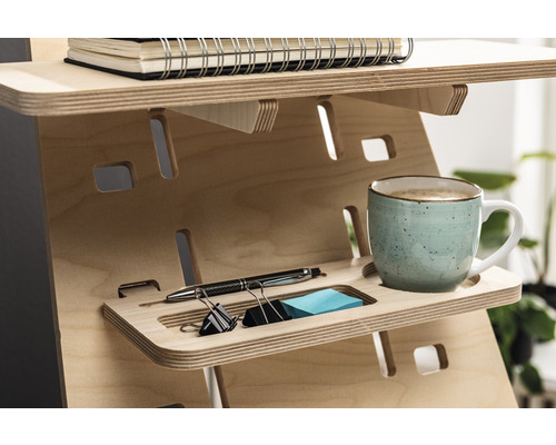 Rehausseur de bureau en bois avec compartiments de rangement pour fournitures de bureau et une tasse