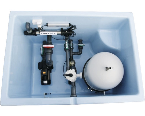 Komplettes Poolsystem inklusive UV-C Lampe, Filterpumpe und Filterkessel in einem Behälter