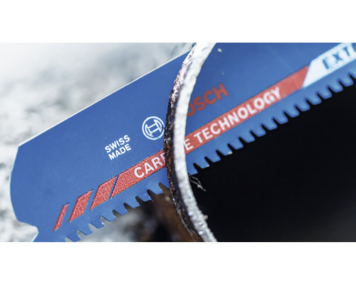 Bosch Säbelsägeblatt mit Swiss Made Kennzeichnung und Carbide Technology.