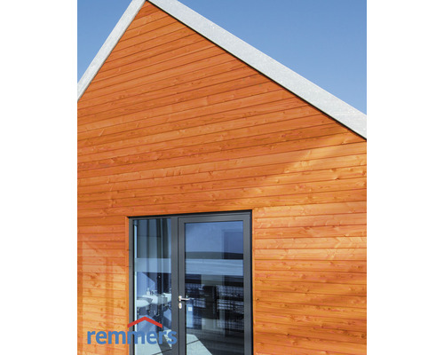 Façade de maison avec bardage en bois et porte