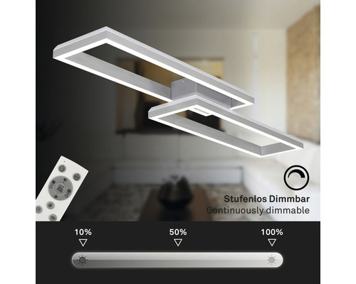 Moderne Deckenleuchte mit Dimmfunktion und Fernbedienung zur Helligkeitsregulierung.