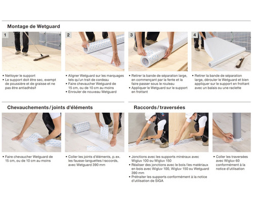 Instructions de montage du ruban d''étanchéité Wetguard avec exemples d''application pour les recouvrements et les raccords