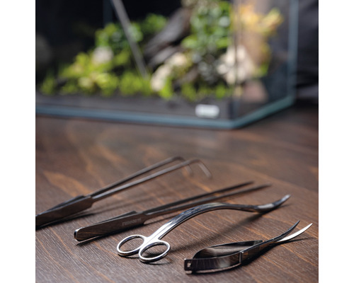 Outils d''aménagement d''aquariums sur une table en bois