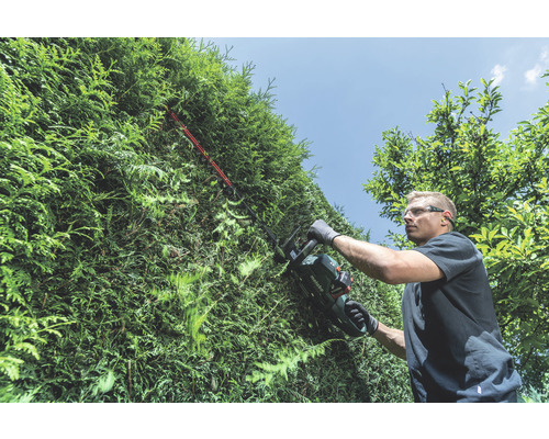 Homme coupant une haie avec un taille-haie