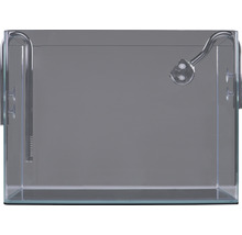 Aquarium vide avec filtres et accessoires.