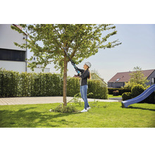 Femme utilisant un sécateur pour l''entretien des arbres dans le jardin.