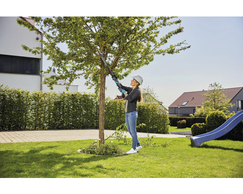 Femme utilisant un sécateur pour l''entretien des arbres dans le jardin.