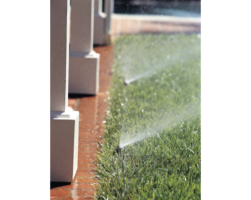 Arrosage du gazon avec un arroseur de gazon dans le jardin
