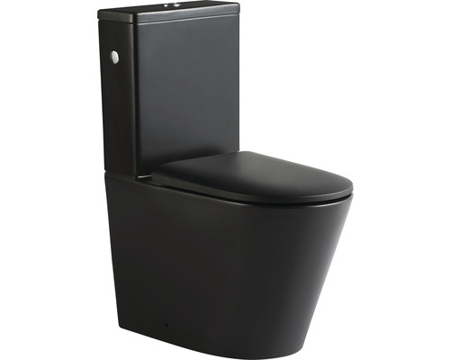 Ensemble WC sans bride Jungborn FLORIEL noir mat avec abattant WC et frein de chute