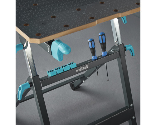 Wolfcraft Werkbank mit Werkzeugablage und Spannhebel