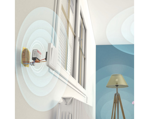 Installation d''un système de maison intelligente dans une pièce à vivre avec fenêtre et radiateur.