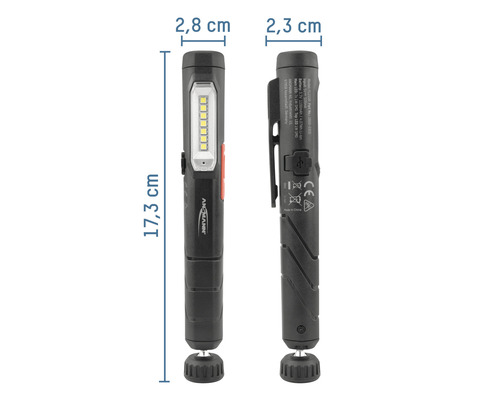 Stiftleuchte mit den Massen 17,3 mal 2,8 mal 2,3 Zentimeter