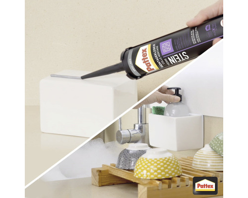 Application de la colle de montage Pattex Pierre dans la salle de bain
