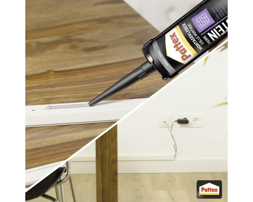 Application de la colle de montage Pattex Pierre pour la fixation d''une moulure décorative