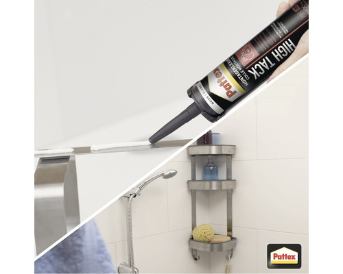 Application de la colle de montage Pattex High Tack dans la salle de bain