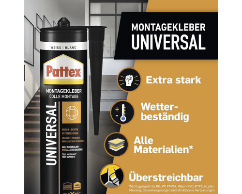 Pattex Mastic de montage universel, extra fort et résistant aux intempéries
